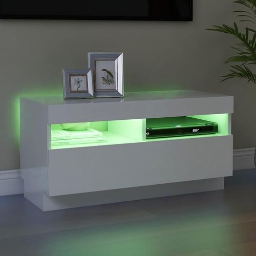 Tv-skab med LED-lys 80x35x40 cm hvid højglans