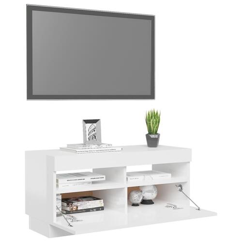 Tv-skab med LED-lys 80x35x40 cm hvid højglans
