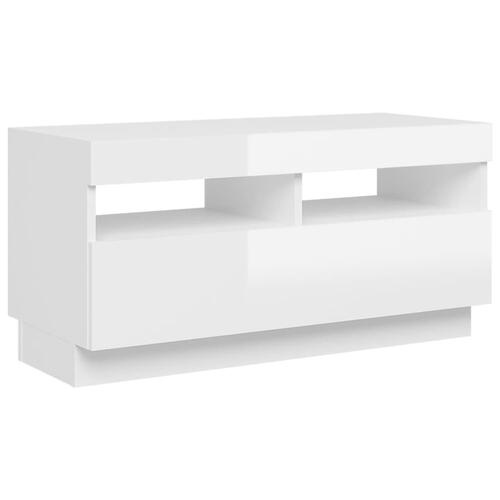 Tv-skab med LED-lys 80x35x40 cm hvid højglans