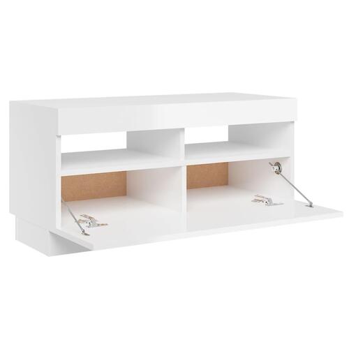 Tv-skab med LED-lys 80x35x40 cm hvid højglans