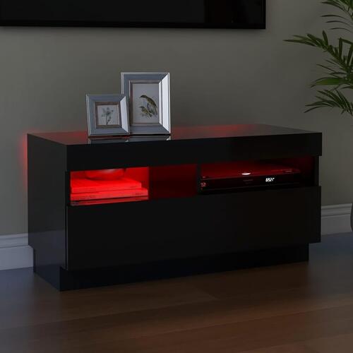 Tv-skab med LED-lys 80x35x40 cm sort højglans