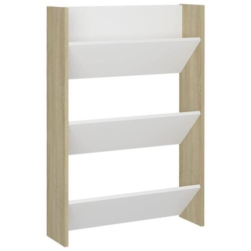 Væghængt skoskab 60x18x90 cm spånplade hvid og sonoma-eg