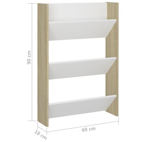 Væghængt skoskab 60x18x90 cm spånplade hvid og sonoma-eg