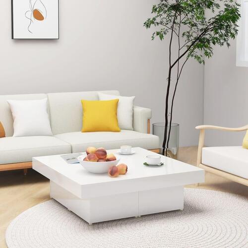 Sofabord 90x90x28 cm konstrueret træ hvid højglans