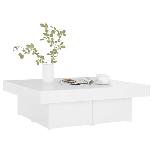 Sofabord 90x90x28 cm konstrueret træ hvid højglans