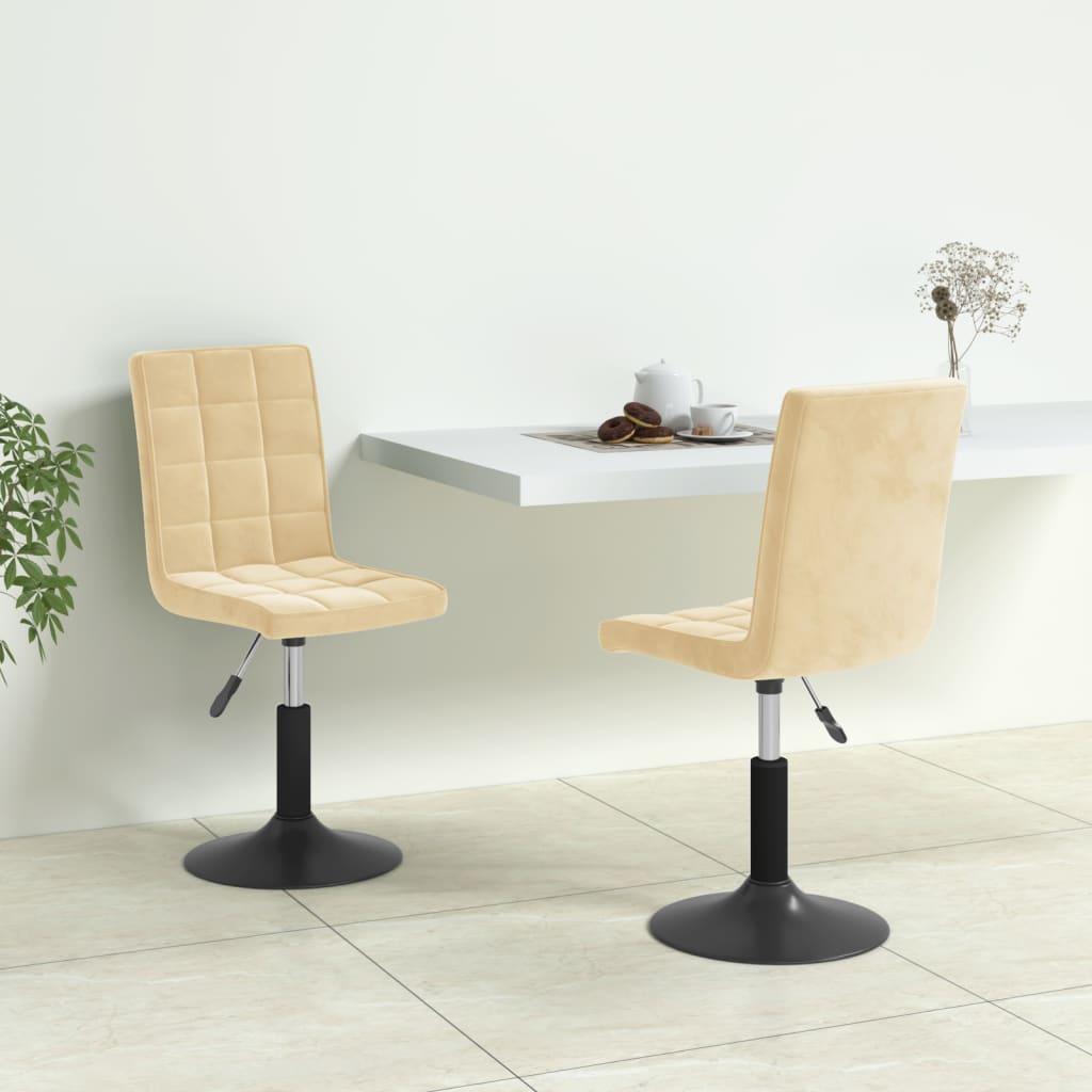 Drejelige spisebordsstole 2 stk. fløjl cremefarvet billede