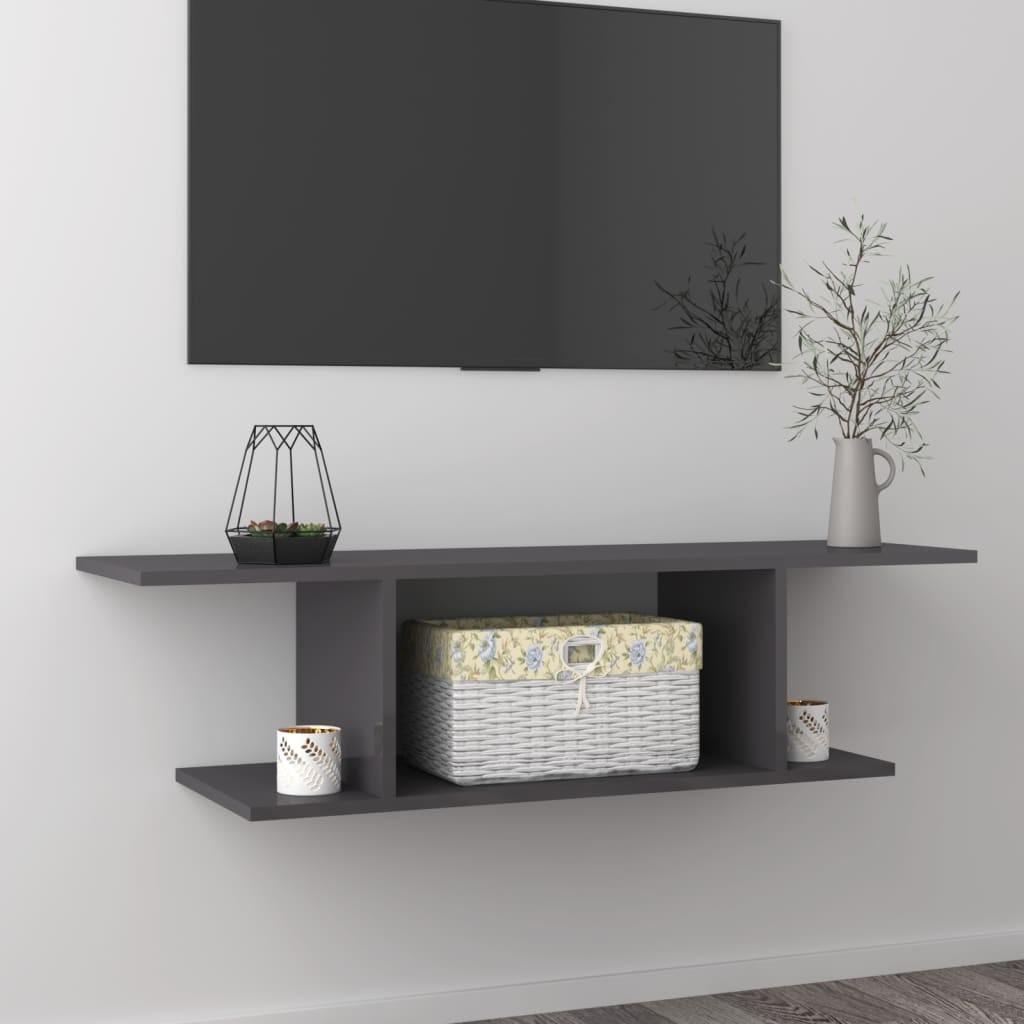 Væghængt tv-skab 103x30x26,5 cm grå højglans