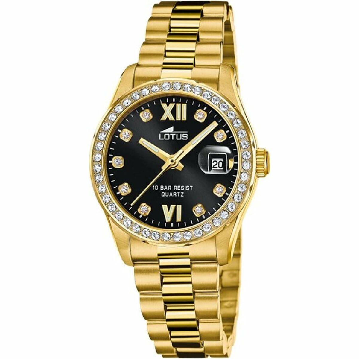 Dameur Lotus - guld armbåndsur med sort skive 18979/2 billede