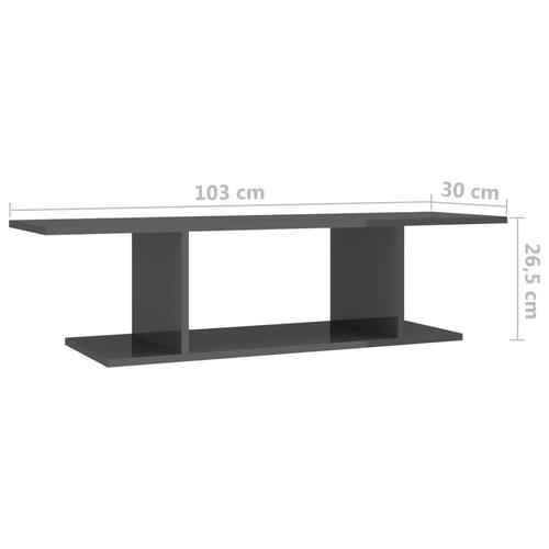 Væghængt tv-skab 103x30x26,5 cm grå højglans