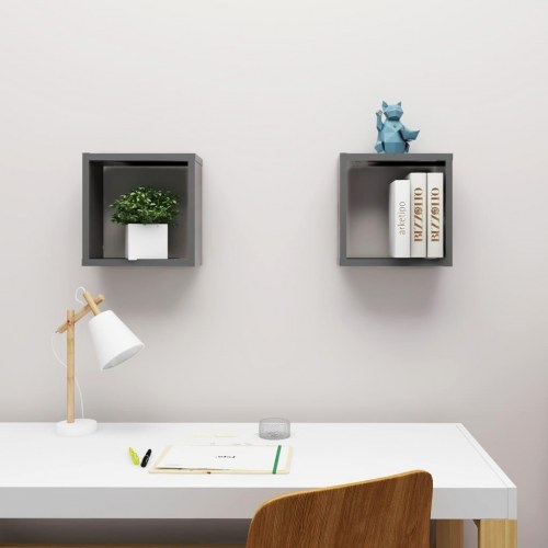 Væghylder 2 stk. 30x15x30 cm kubeformet grå