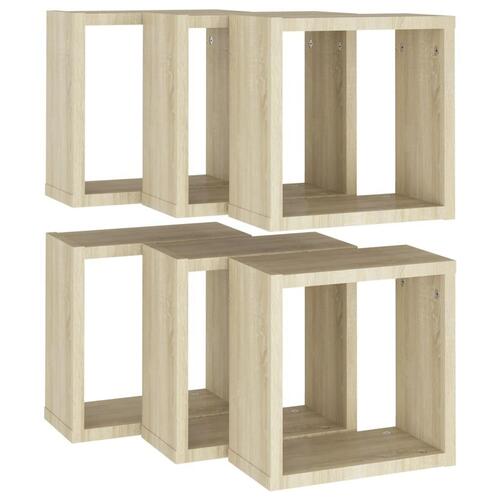 Væghylder 6 stk. 30x15x30 cm kubeformet sonoma-eg