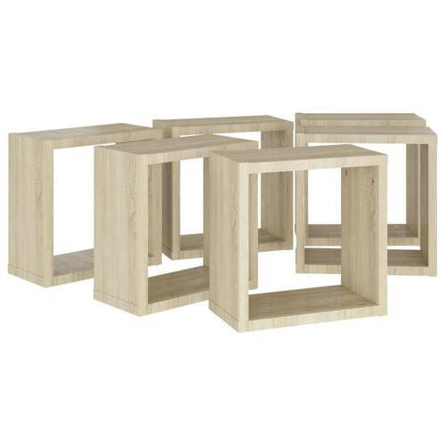 Væghylder 6 stk. 30x15x30 cm kubeformet sonoma-eg