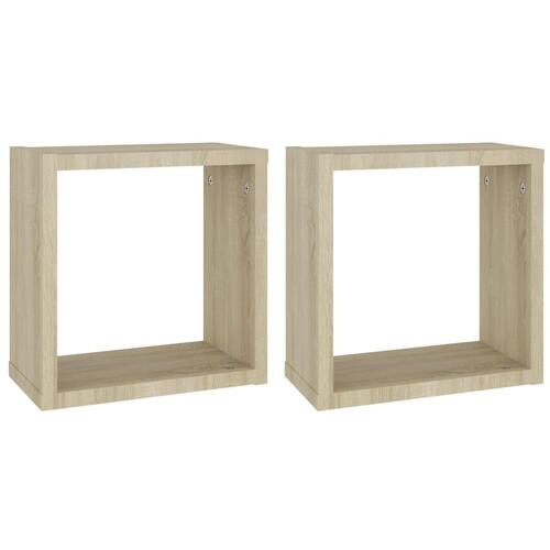 Væghylder 2 stk. 30x15x30 cm kubeformet sonoma-eg