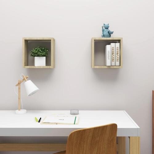 Væghylder 2 stk. 30x15x30 cm kubeformet sonoma-eg