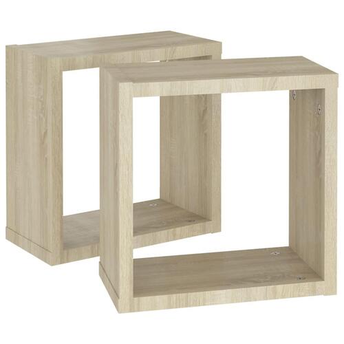 Væghylder 2 stk. 30x15x30 cm kubeformet sonoma-eg