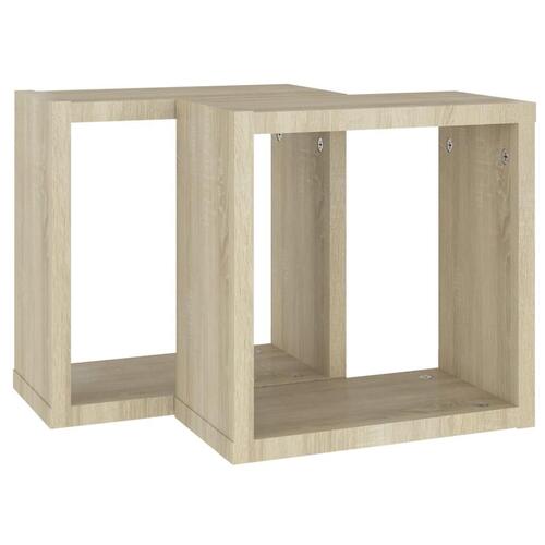 Væghylder 2 stk. 30x15x30 cm kubeformet sonoma-eg