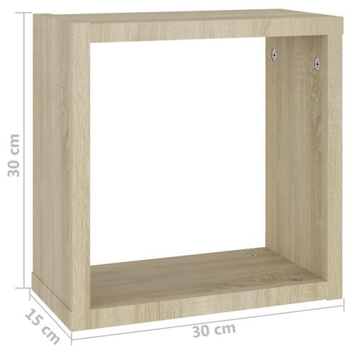 Væghylder 2 stk. 30x15x30 cm kubeformet sonoma-eg