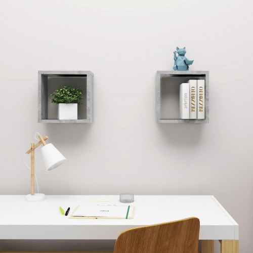 Kubeformede væghylder 2 stk. - 30×15×30 cm, betongrå