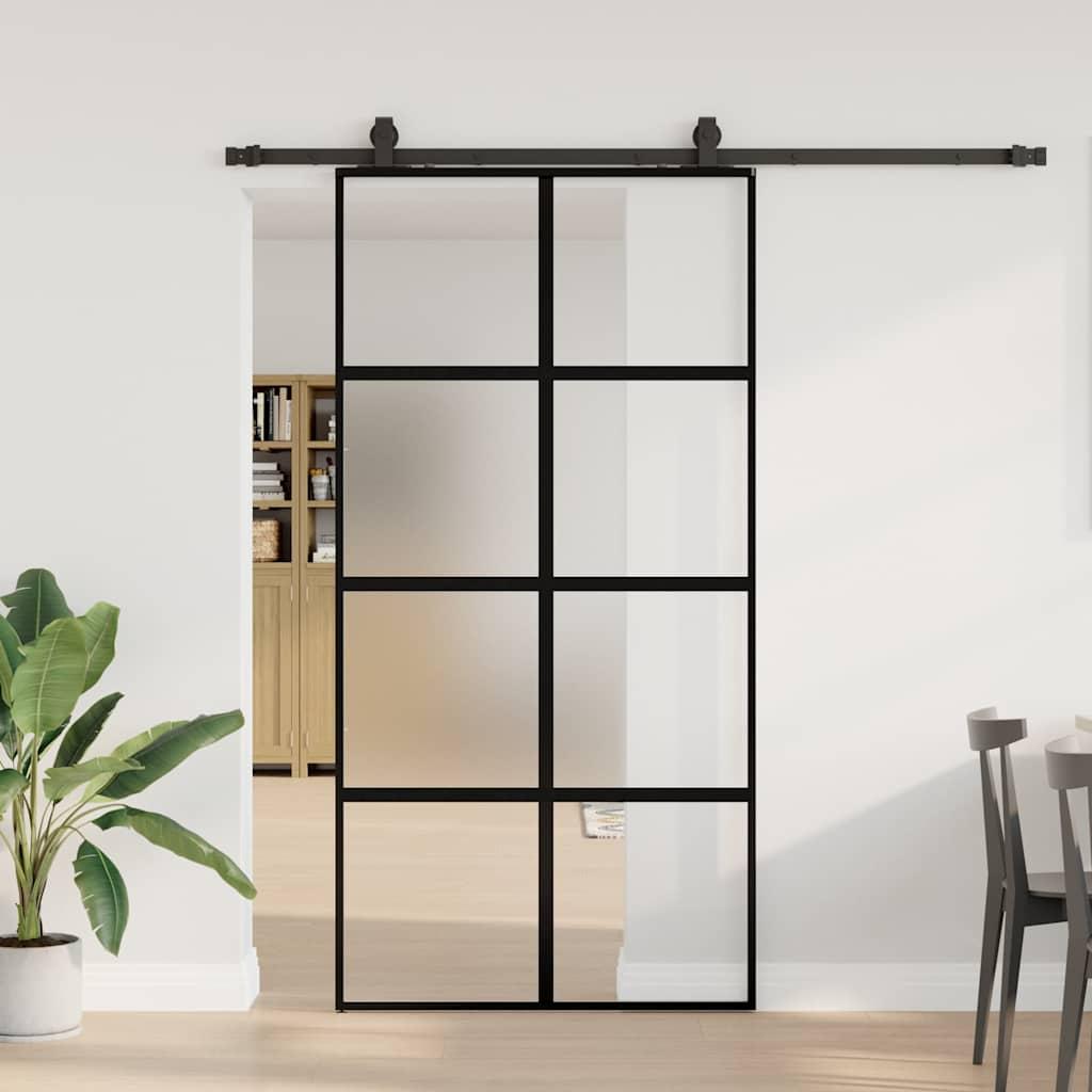 Skydedør med hardwaresæt 102,5x205 cm hærdet glas sort billede