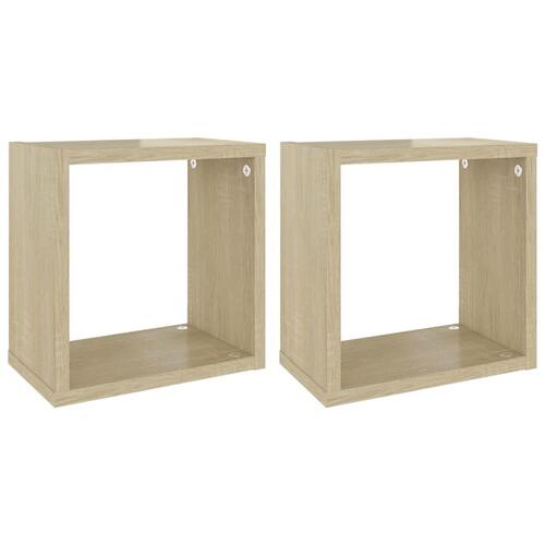 Væghylder 2 stk. 26x15x26 cm kubeformet sonoma-eg