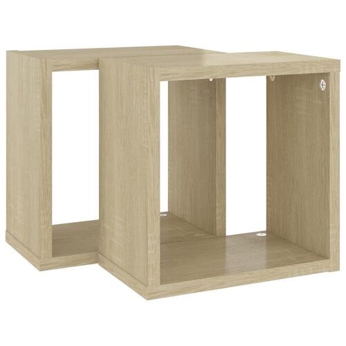 Væghylder 2 stk. 26x15x26 cm kubeformet sonoma-eg