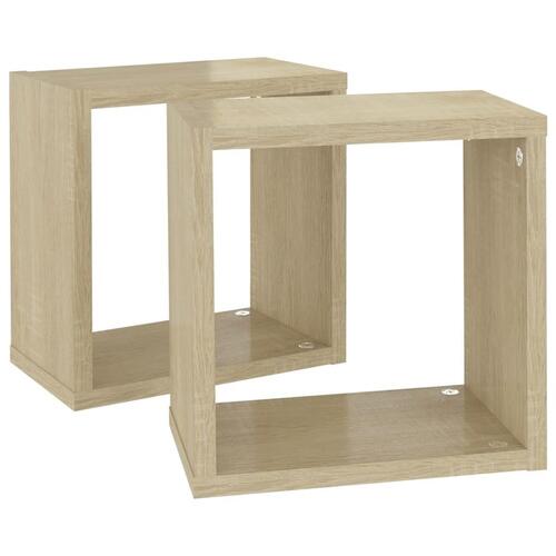 Væghylder 2 stk. 26x15x26 cm kubeformet sonoma-eg