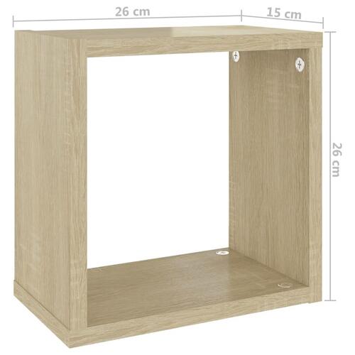Væghylder 2 stk. 26x15x26 cm kubeformet sonoma-eg