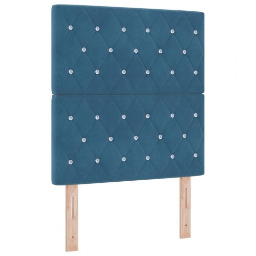 Kontinentalseng 80 x 200 cm i mørkeblå fløjl med madras og bænk