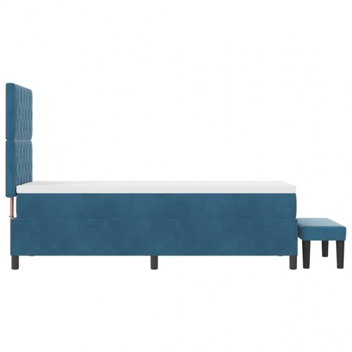 Kontinentalseng 80 x 200 cm i mørkeblå fløjl med madras og bænk
