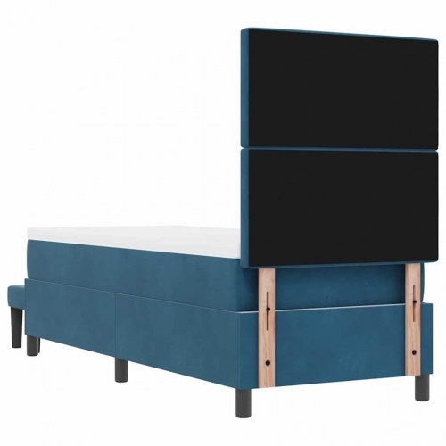 Kontinentalseng 80 x 200 cm i mørkeblå fløjl med madras og bænk
