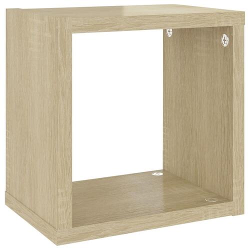 Væghylder 4 stk. 22x15x22 cm kubeformet hvid og sonoma-eg