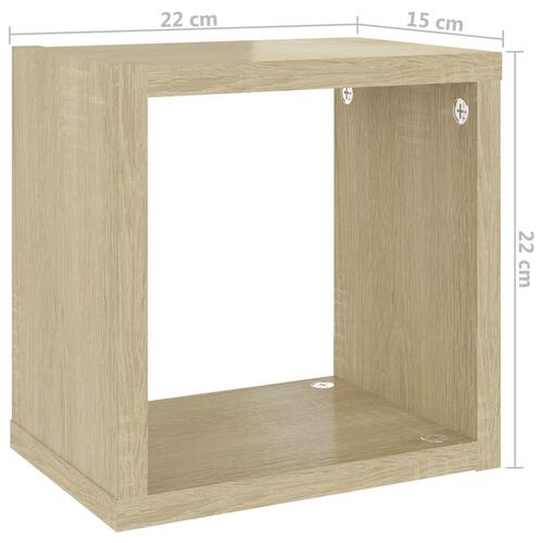 Væghylder 4 stk. 22x15x22 cm kubeformet hvid og sonoma-eg