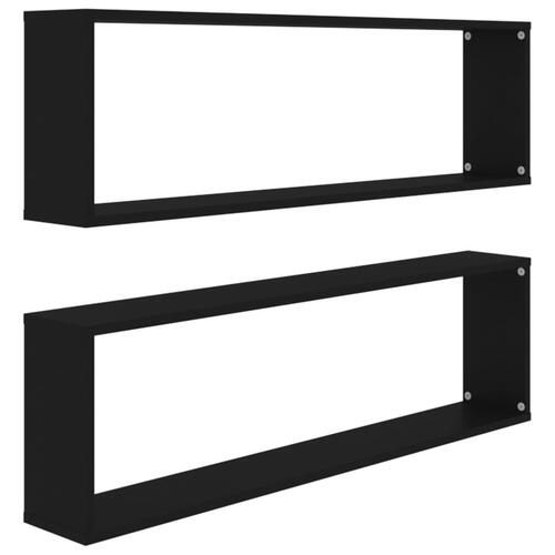 Væghængte kubehylder 2 stk. 100x15x30 cm konstrueret træ sort