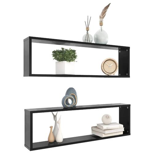 Væghængte kubehylder 2 stk. 100x15x30 cm konstrueret træ sort