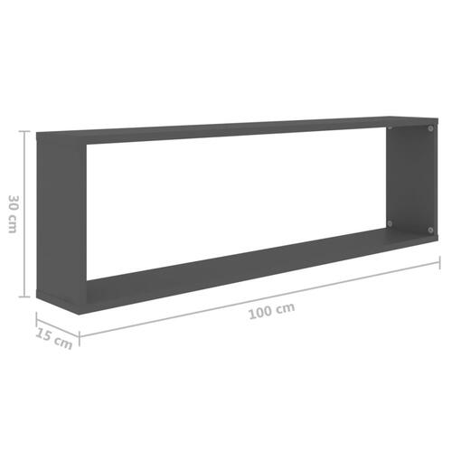 Væghængte kubehylder 2 stk. 100x15x30 cm konstrueret træ grå