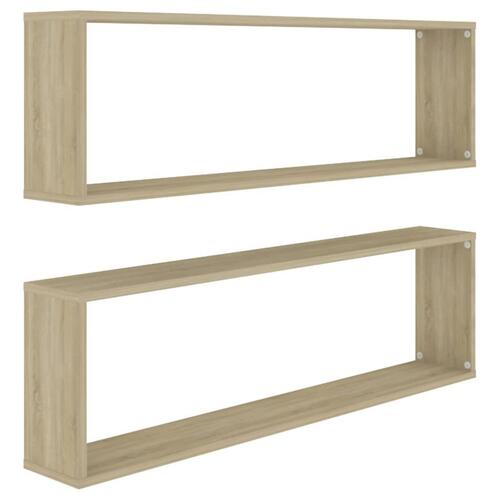 Væghylder 2 stk. 100x15x30 cm kubeformet spånplade sonoma-eg
