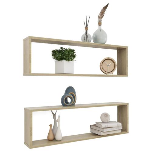 Væghylder 2 stk. 100x15x30 cm kubeformet spånplade sonoma-eg