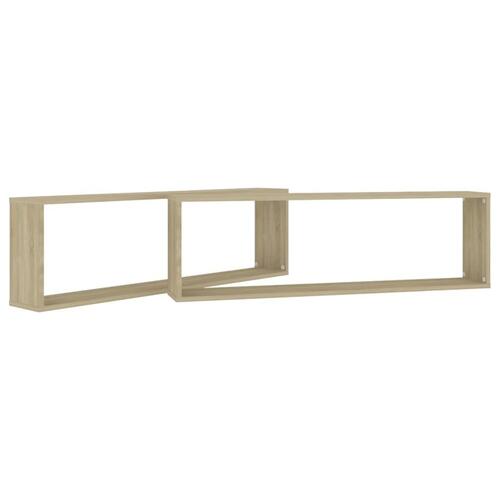 Væghylder 2 stk. 100x15x30 cm kubeformet spånplade sonoma-eg