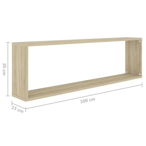 Væghylder 2 stk. 100x15x30 cm kubeformet spånplade sonoma-eg