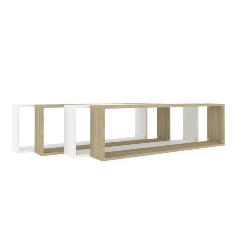 Væghylder 4stk. 100x15x30cm kube konstrueret træ hvid sonoma-eg