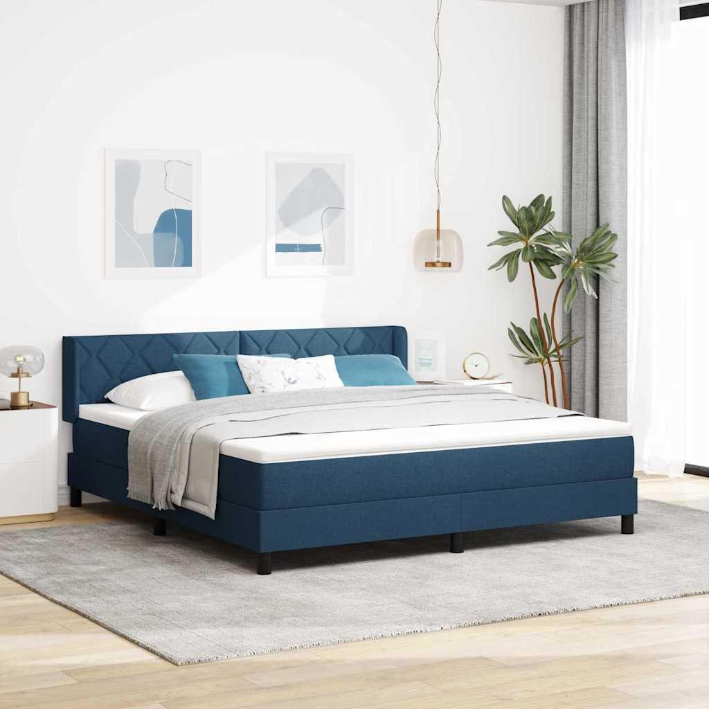 Boxmadras med topmadras Blå 180 x 200 cm Stof og Ingeniørtræ