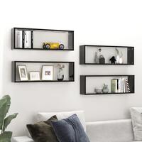 Væghylder 4 stk. 80x15x26,5 cm kubeformet konstrueret træ sort