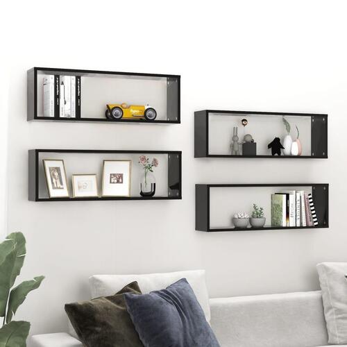 Væghylder 4 stk. 80x15x26,5 cm kubeformet konstrueret træ sort