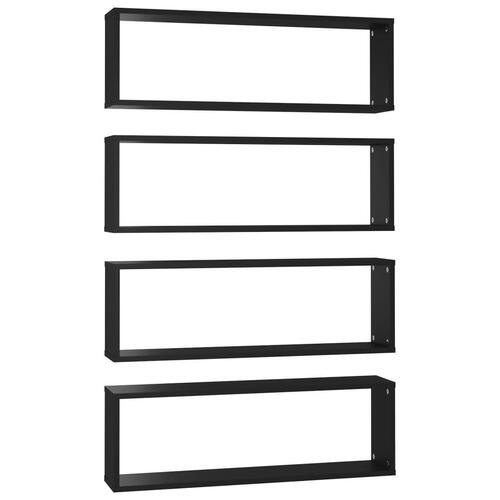Væghylder 4 stk. 80x15x26,5 cm kubeformet konstrueret træ sort
