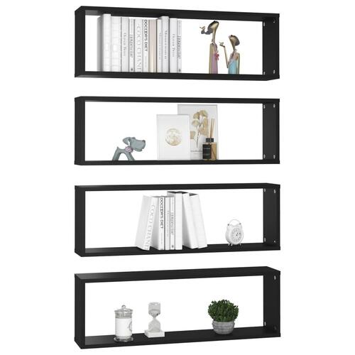 Væghylder 4 stk. 80x15x26,5 cm kubeformet konstrueret træ sort