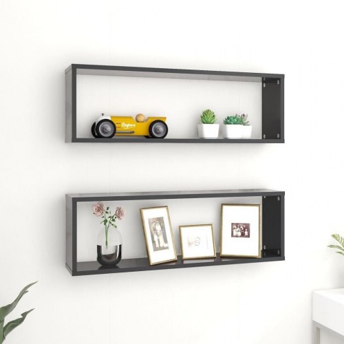 Væghylder 2 stk. 80x15x26,5 cm kubeformet konstrueret træ grå