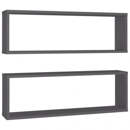 Væghylder 2 stk. 80x15x26,5 cm kubeformet konstrueret træ grå