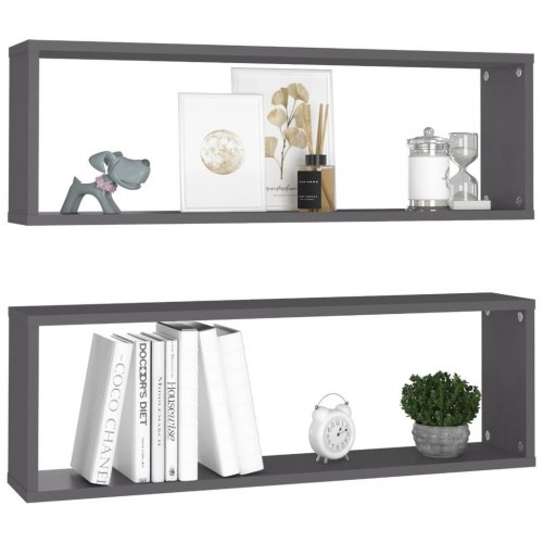 Væghylder 2 stk. 80x15x26,5 cm kubeformet konstrueret træ grå
