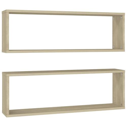 Væghylder 2 stk. 80x15x26,5 cm kubeformet spånplade sonoma-eg
