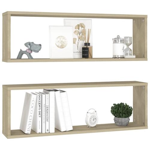 Væghylder 2 stk. 80x15x26,5 cm kubeformet spånplade sonoma-eg